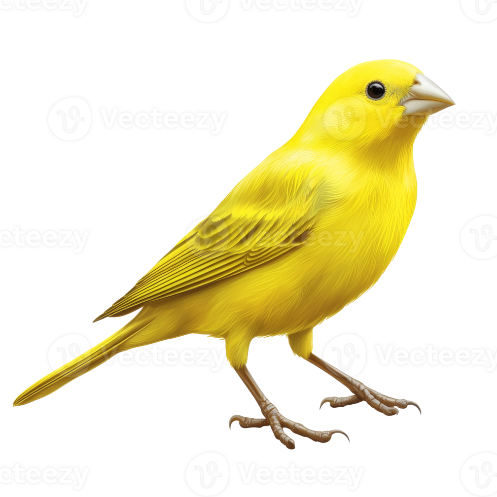 Bright yellow canary perched quietly on the ground png