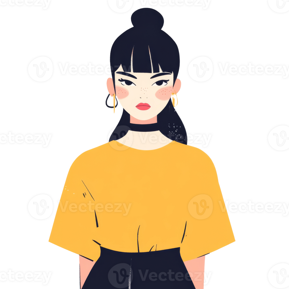 Stylish woman with a yellow shirt and bold look png