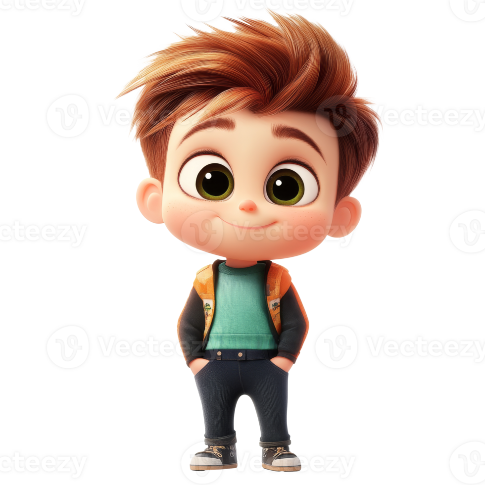 Cute animated boy character with stylish outfit png