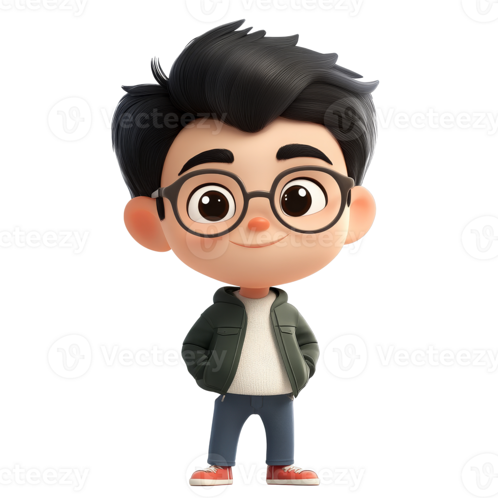 Young boy with glasses in casual outfit smiling png