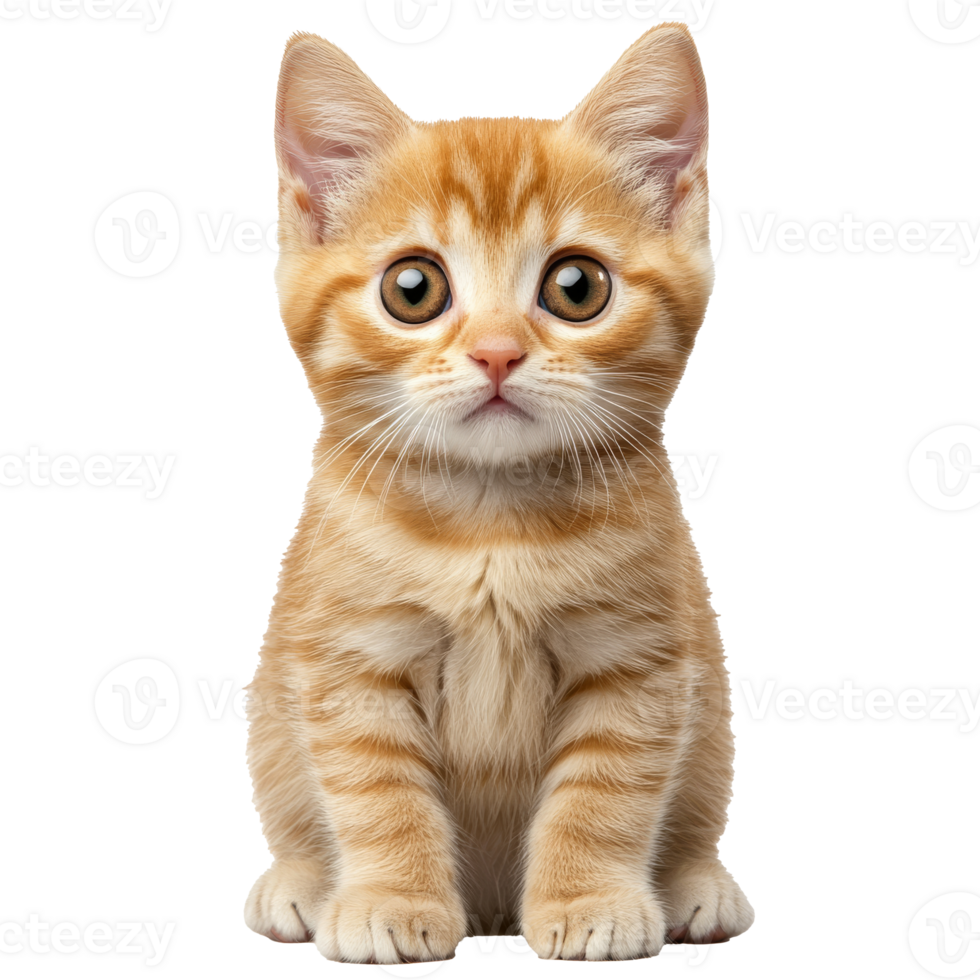 Cute ginger kitten with big eyes sitting calmly png
