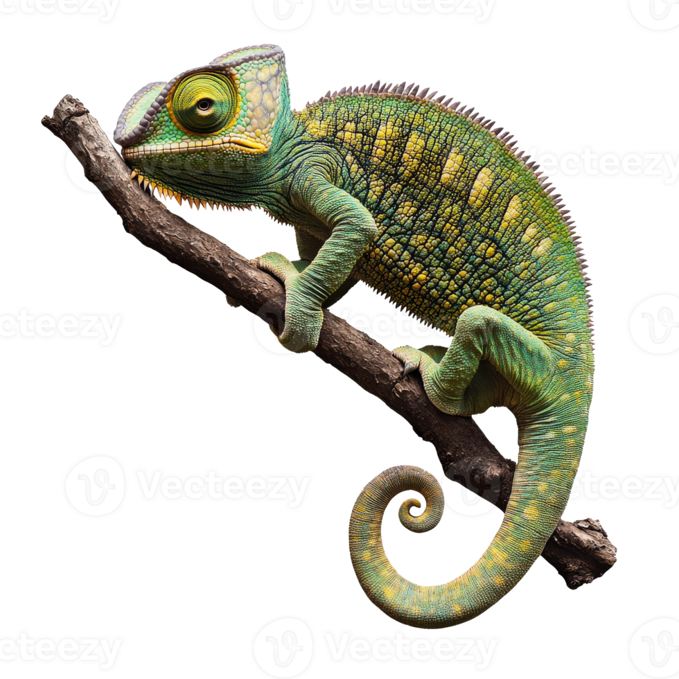 Colorful chameleon resting on branch in nature png