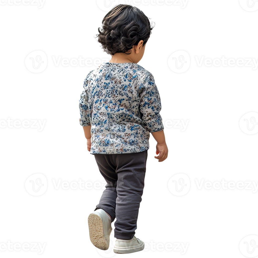 Child in floral outfit walking away png