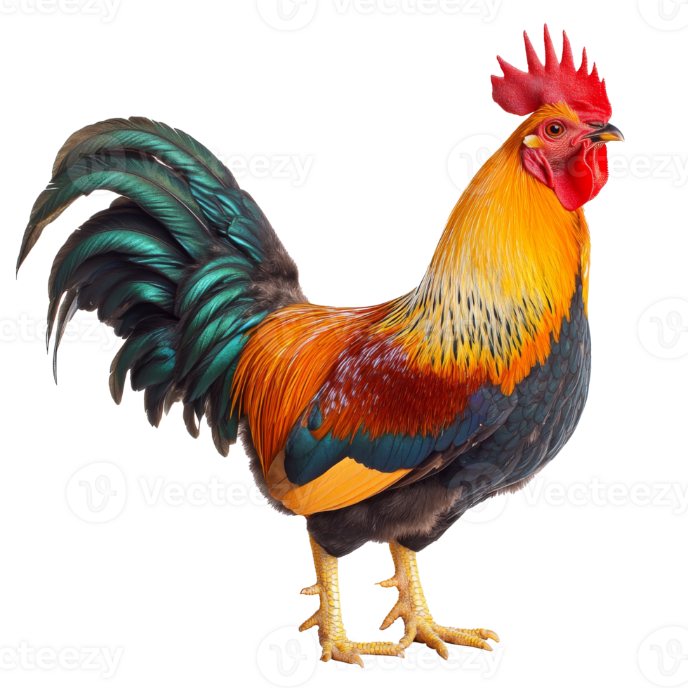 Colorful rooster standing majestically on display png