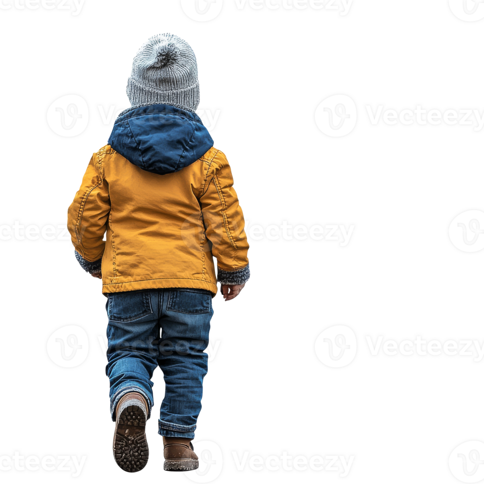Child walking outdoors in winter attire with style png