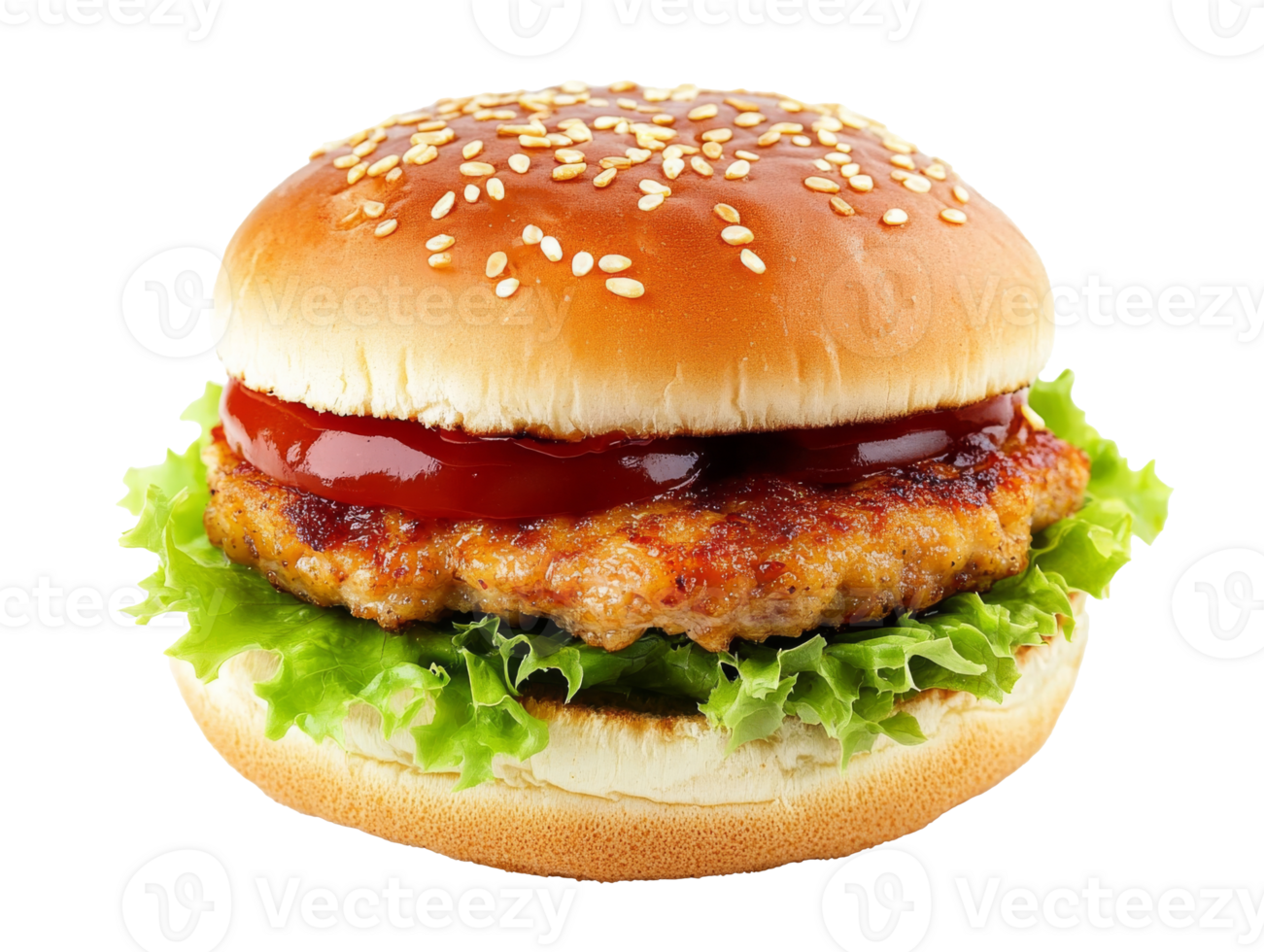 Fresh burger with ketchup and toppings png