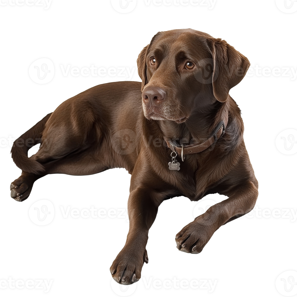 Brown Labrador retriever resting quietly indoors png