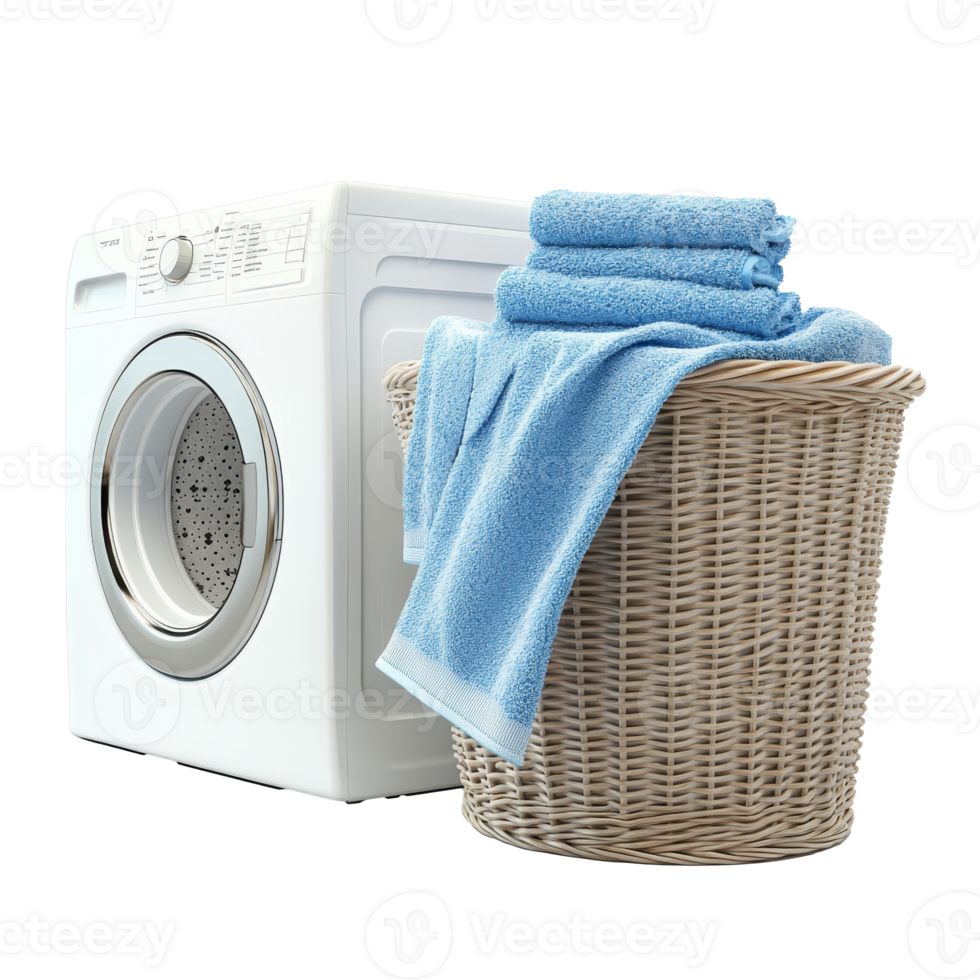 Washing machine and laundry basket with towels png