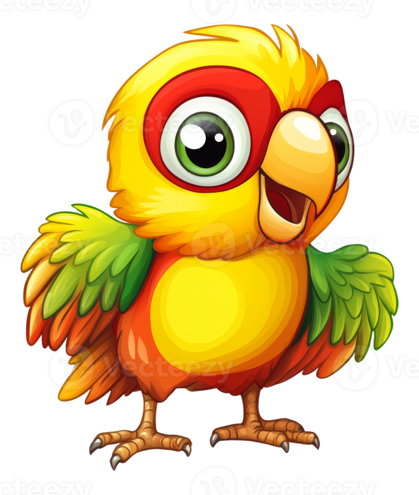 A cheerful cartoon parrot stands with a wide smile png