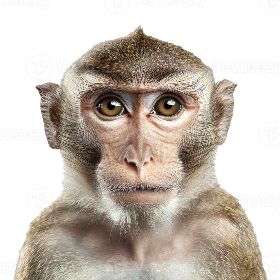 Close up view of a curious monkeys face png