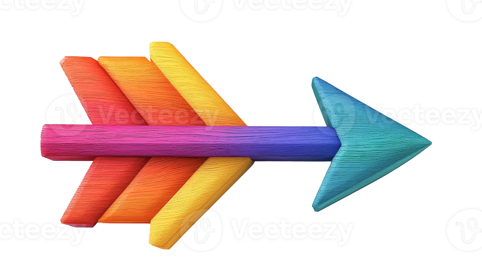 Colorful wooden arrow design with vibrant hues png