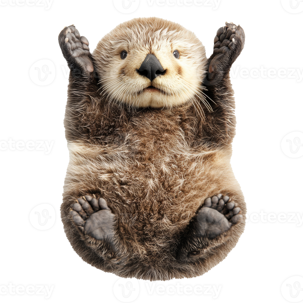 Cute otter floating on its back in calm water png