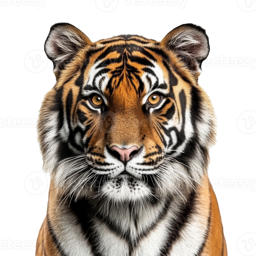 Striking close up of a powerful tiger face png