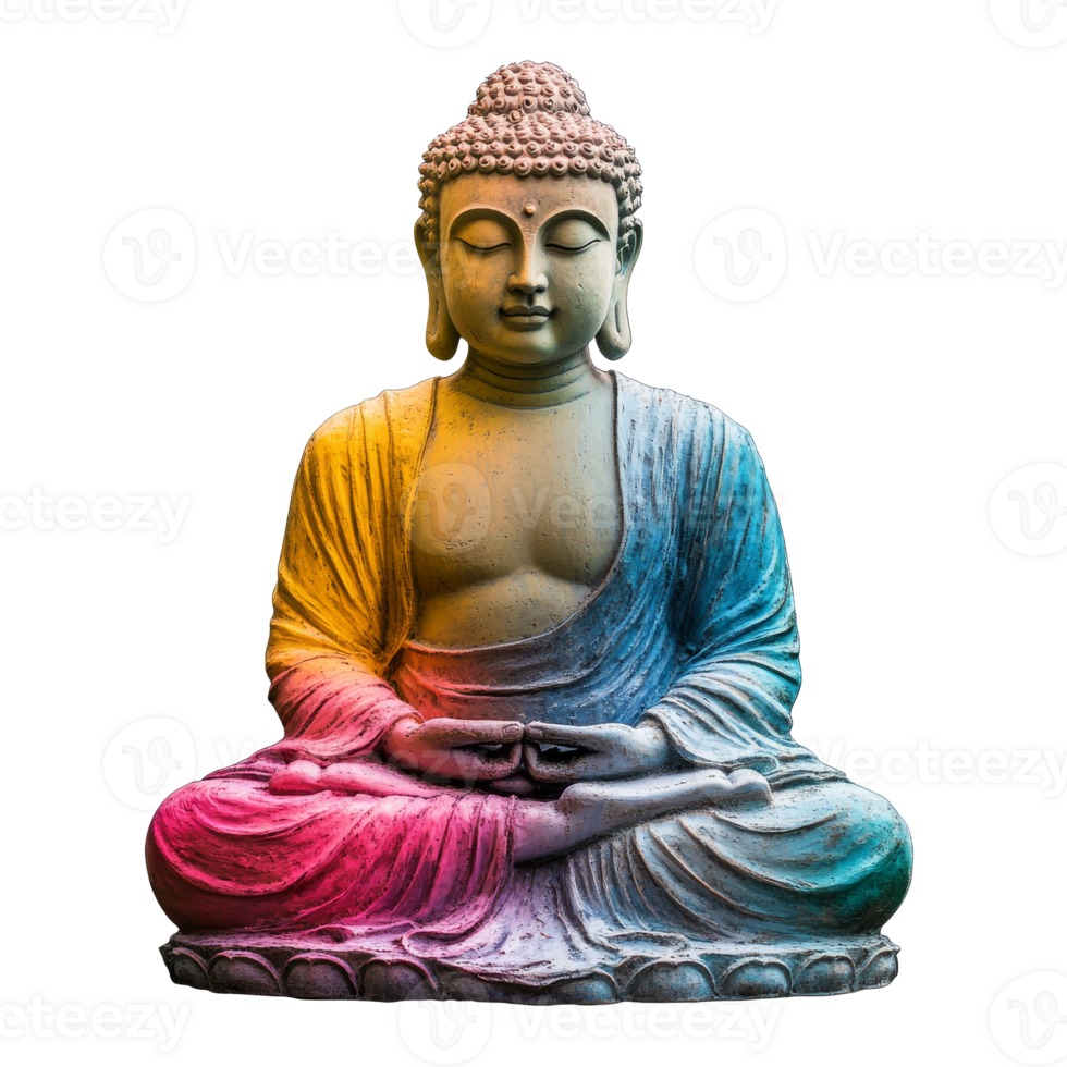 Colorful Buddha statue in serene meditation pose png