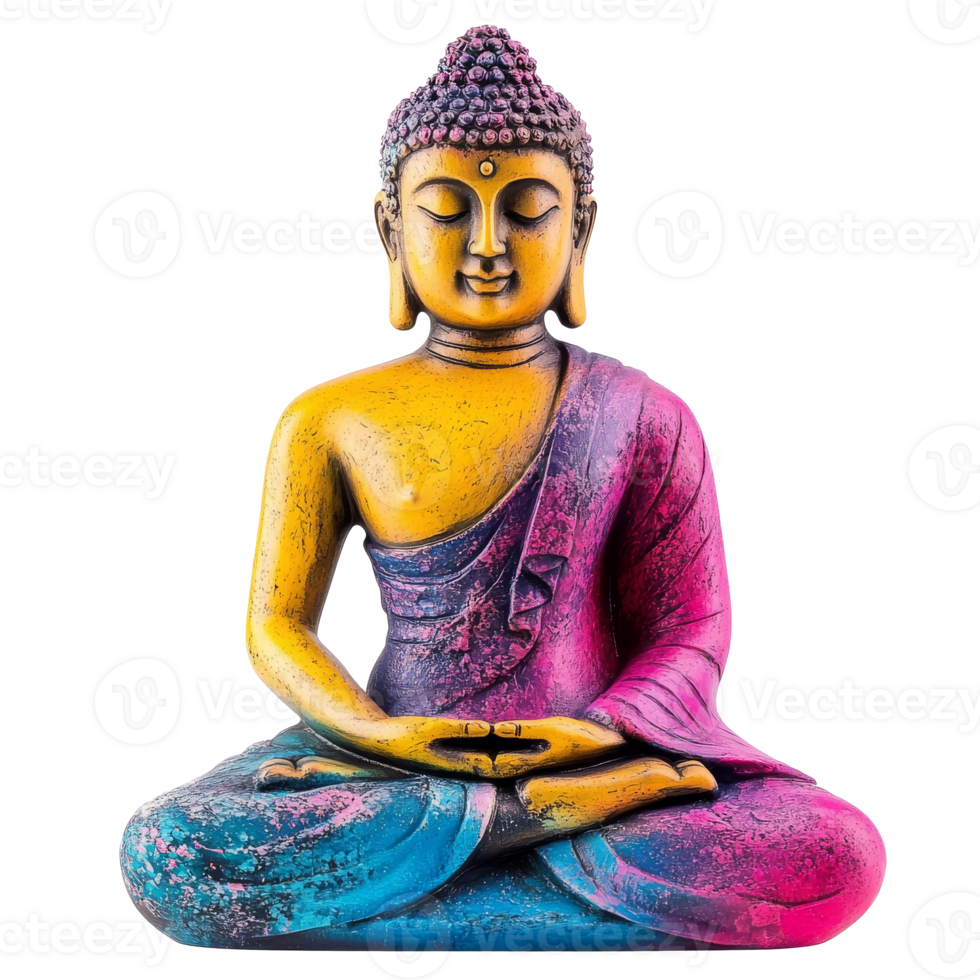 Colorful seated Buddha statue exudes tranquility png