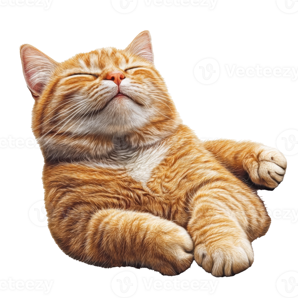 Sleepy orange cat resting comfortably on its side png