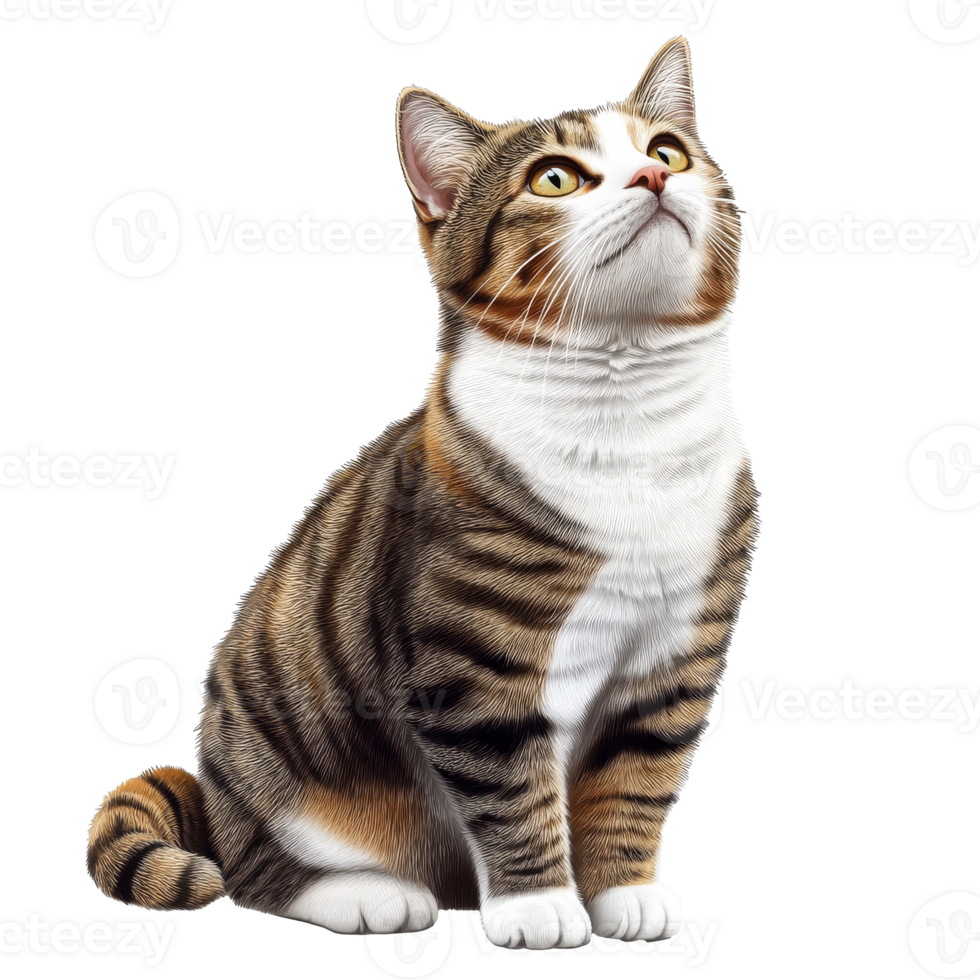 Cute striped cat sitting and looking up curiously png