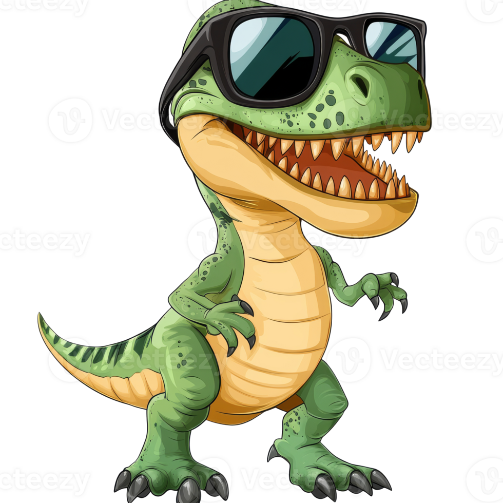 Cool dino in shades, smiling happily png