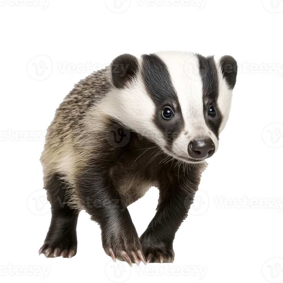 European badger walking on a light background png