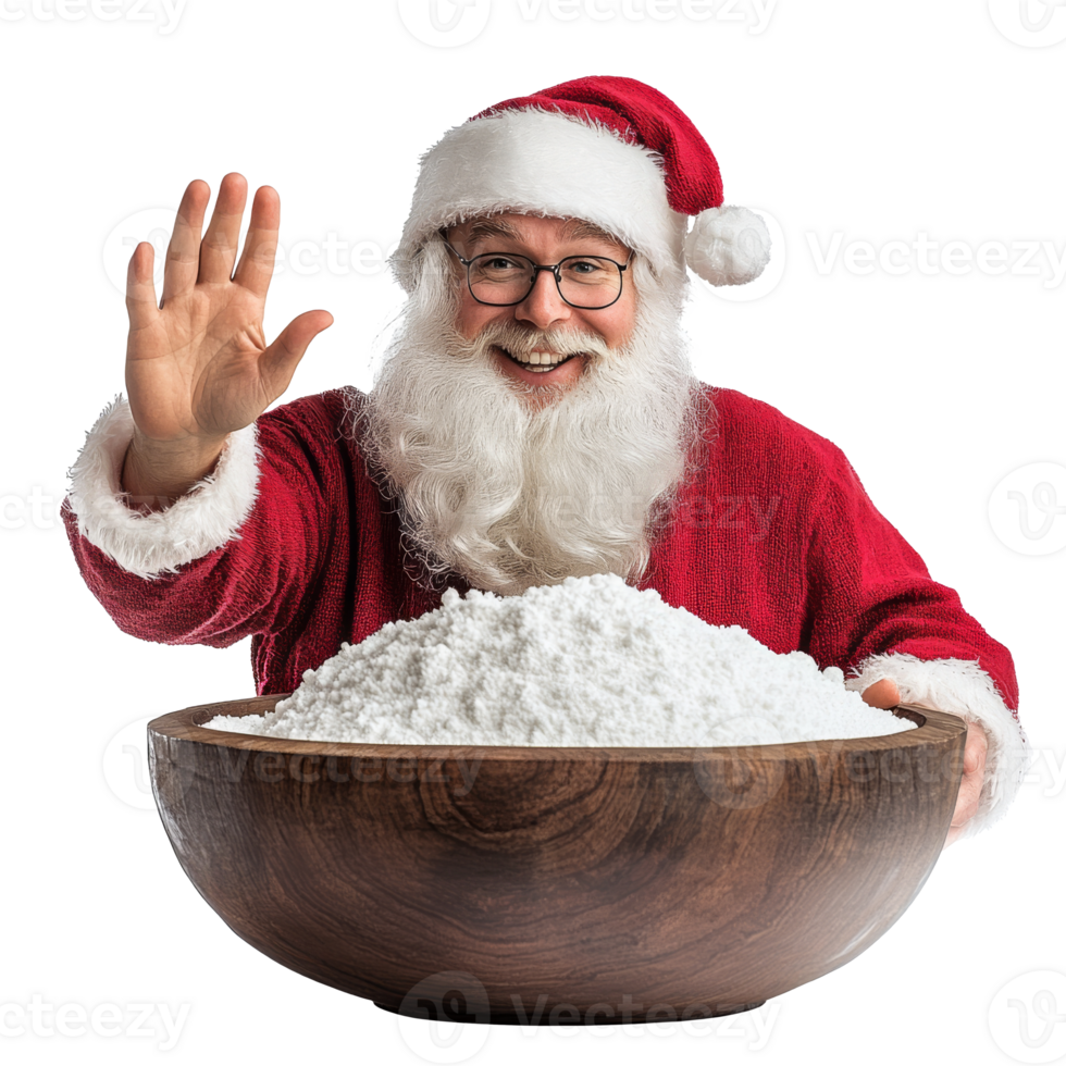 Santa Claus baking with a big bowl of flour png