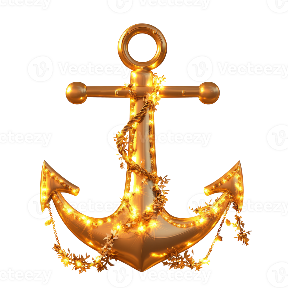 Festive golden anchor with lights png