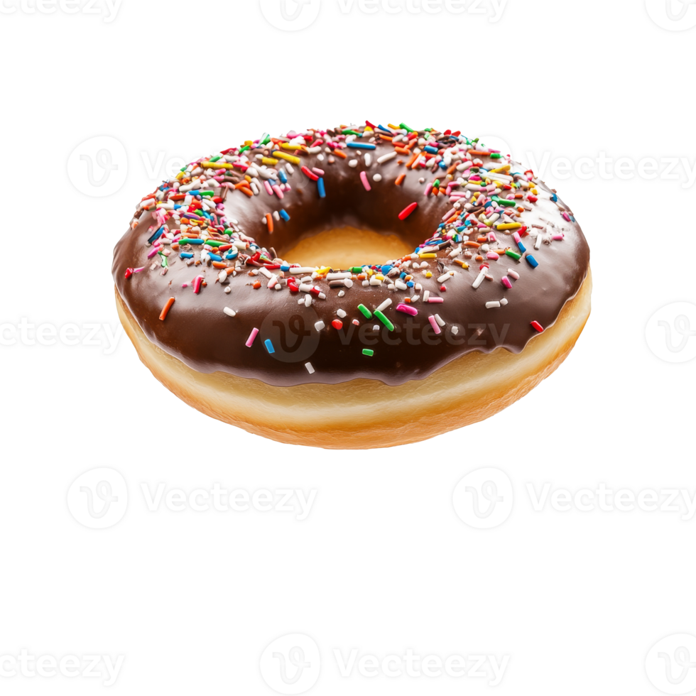 Chocolate donut with colorful sprinkles on top png