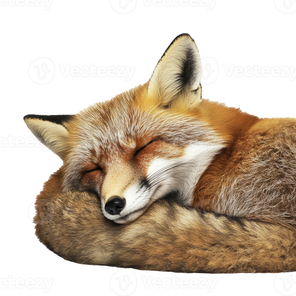 Fox peacefully resting in a cozy position png
