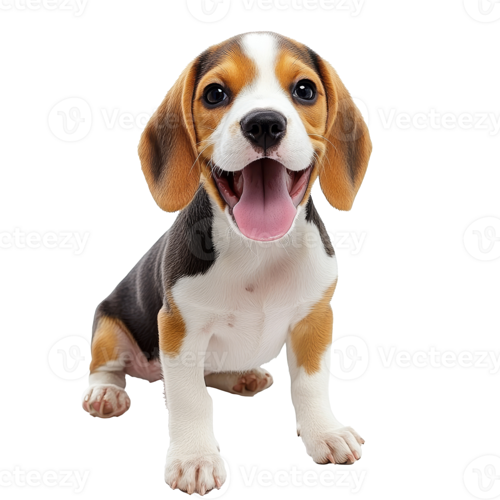 Happy beagle puppy sitting indoors with joy png