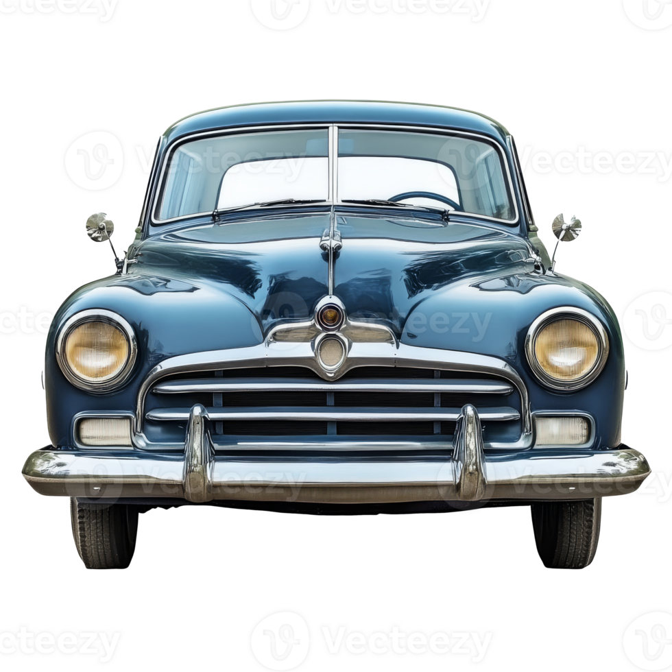Classic blue vintage car with chrome details png
