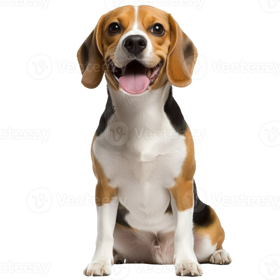 Happy beagle sitting indoors during daylight hours png