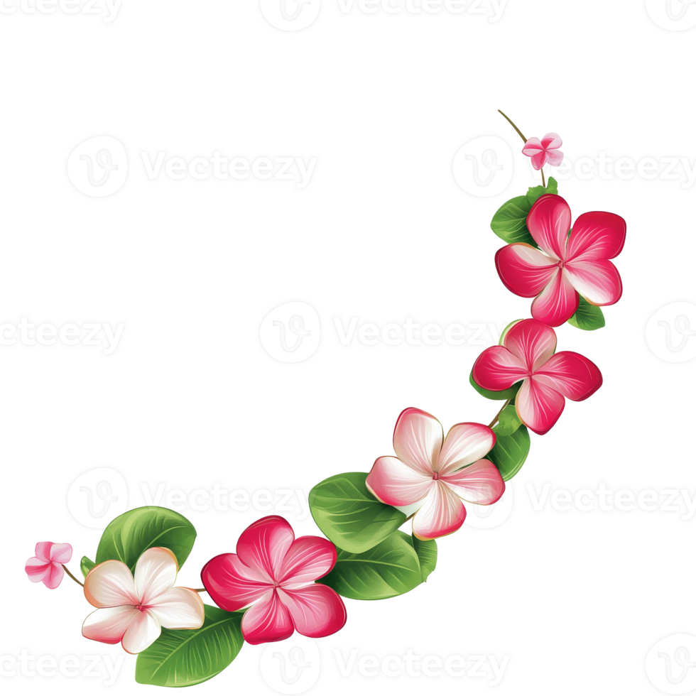 Vibrant plumeria with lush leaves design png