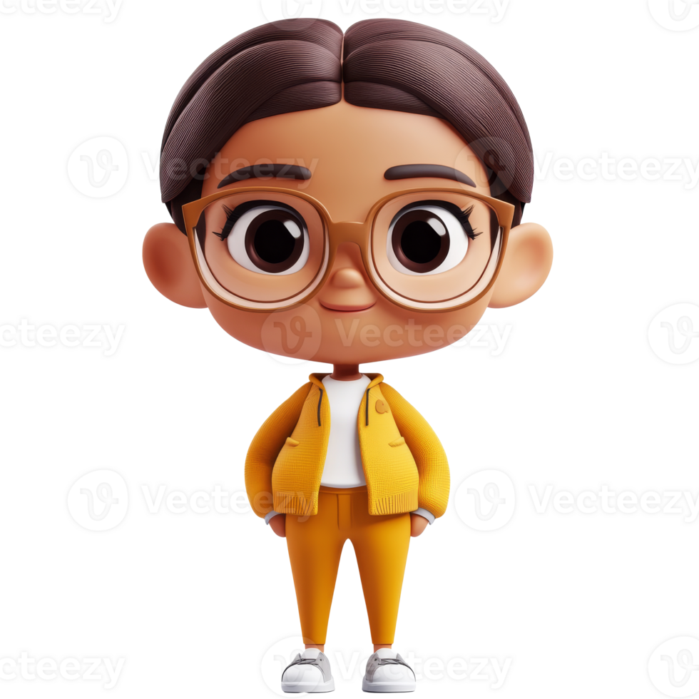 Charming character in yellow outfit with glasses png