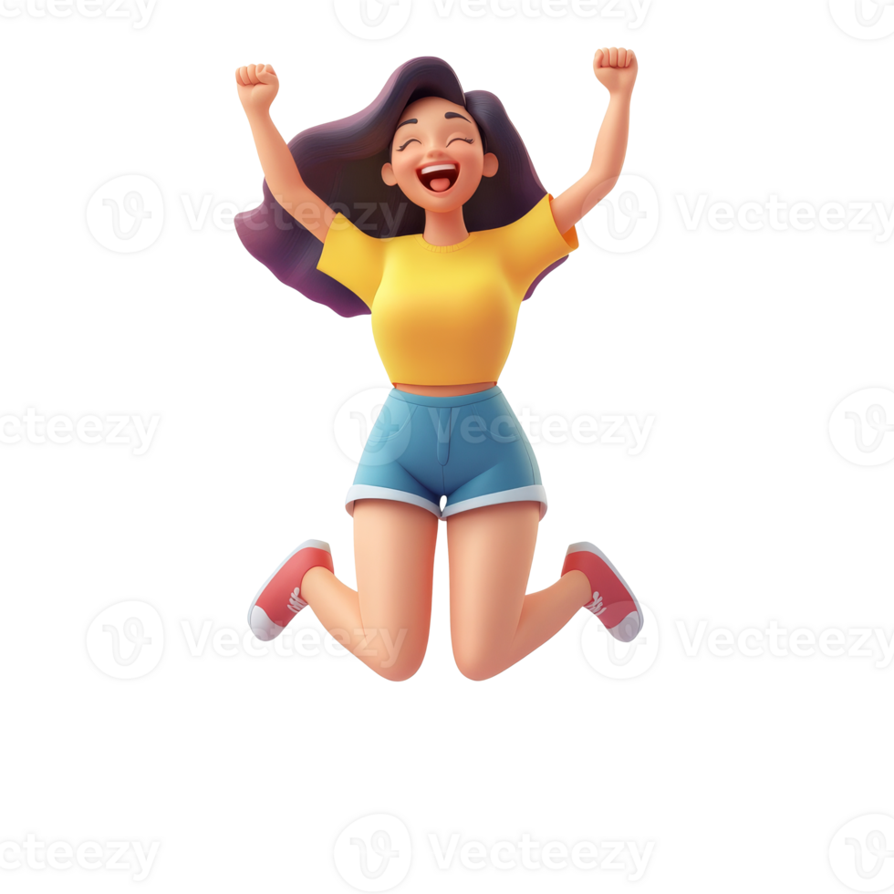 Joyful young woman celebrating in casual outfit png