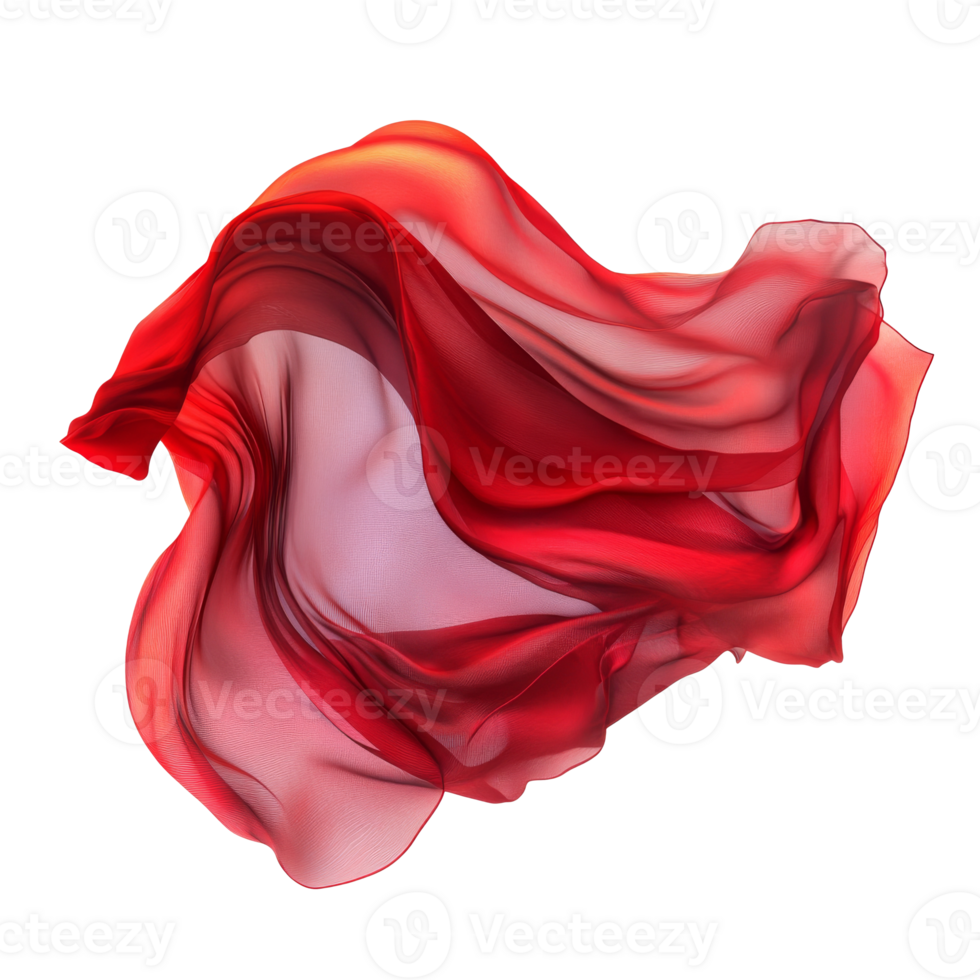 Red fabric flows with vibrant expression png