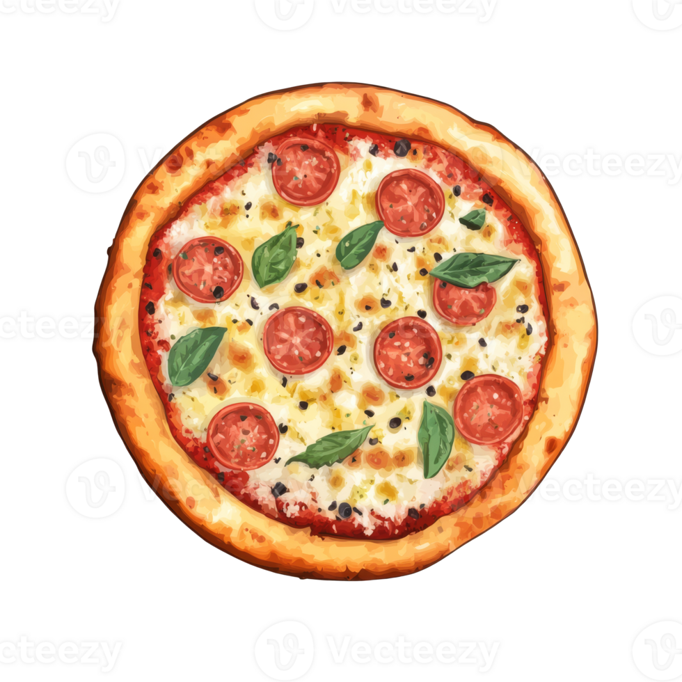Classic pizza with tomatoes and fresh basil leaves png