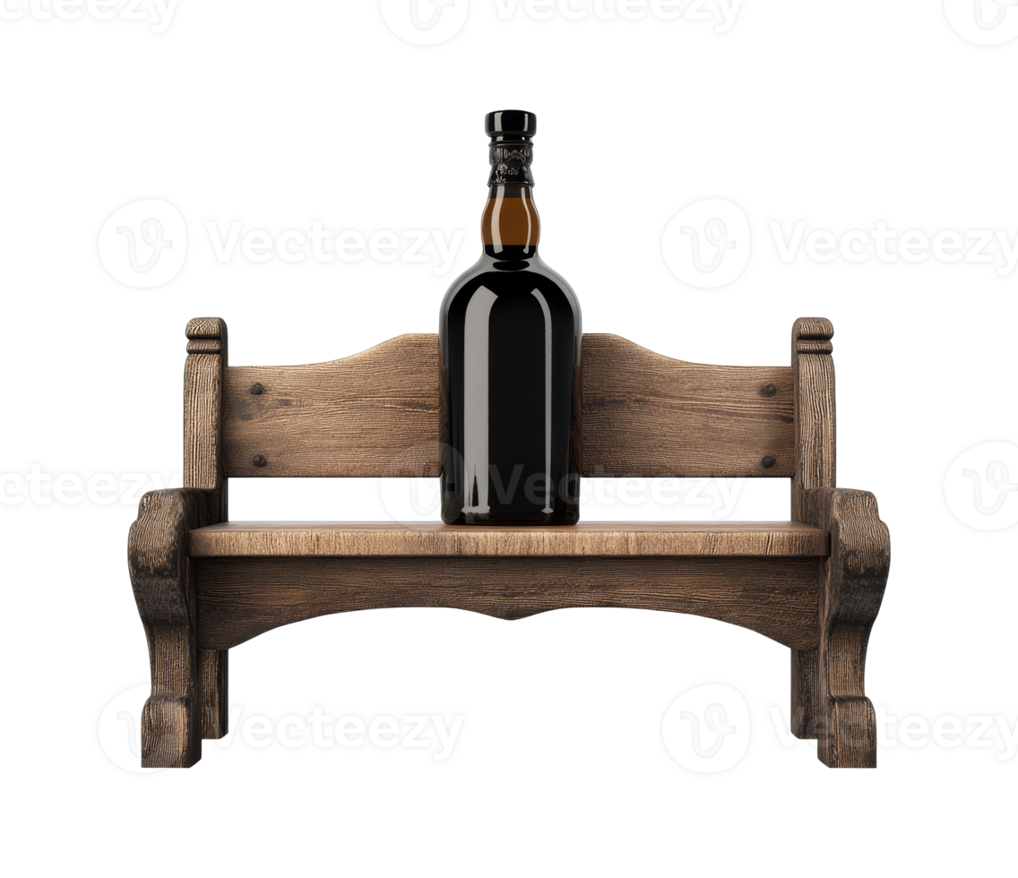 Unique wooden bench displays a bottle png