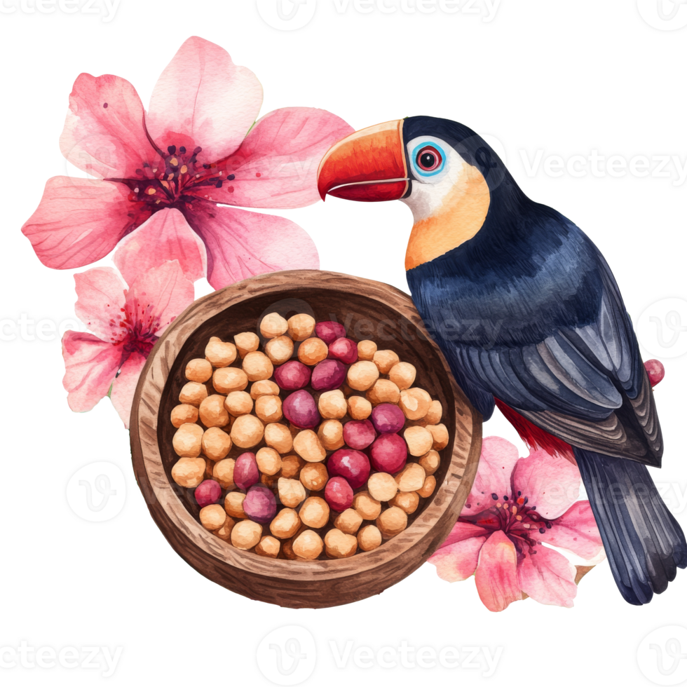 Toucan with fruits and flowers png