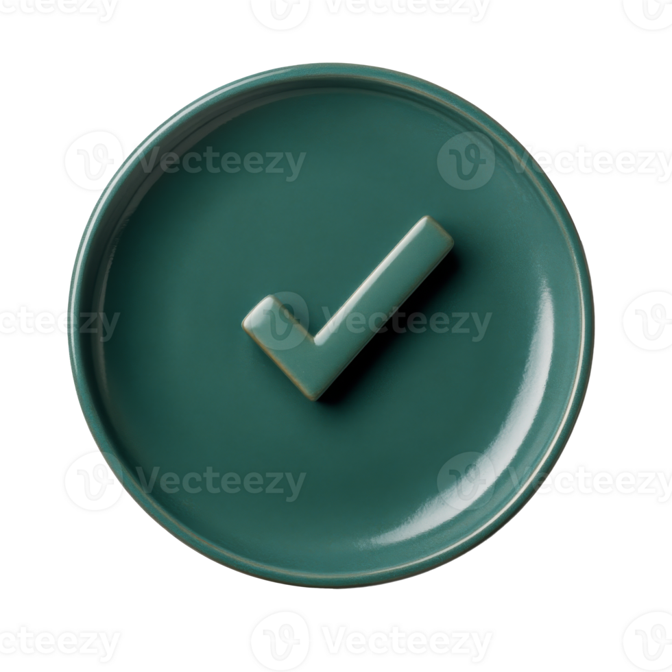 Ceramic green plate with a check mark design png