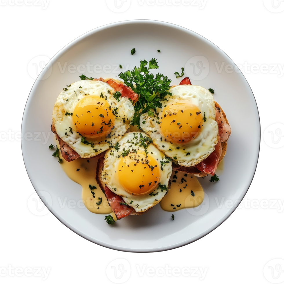 Delicious brunch with eggs, bacon, and herbs png