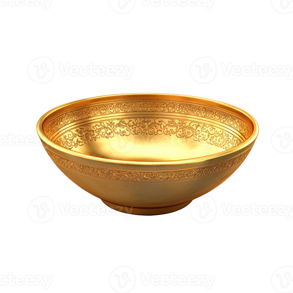 Decorative golden bowl with intricate design png