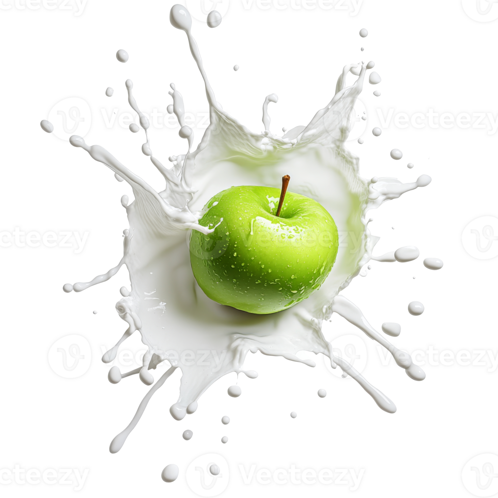 verde maçã espirrando dentro leite às brilhante fundo png