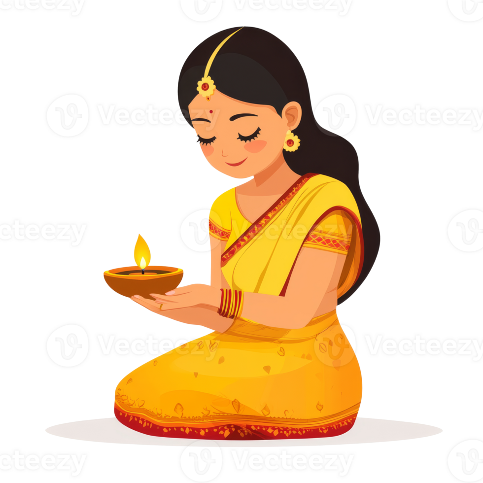 Woman giving diya at festival png