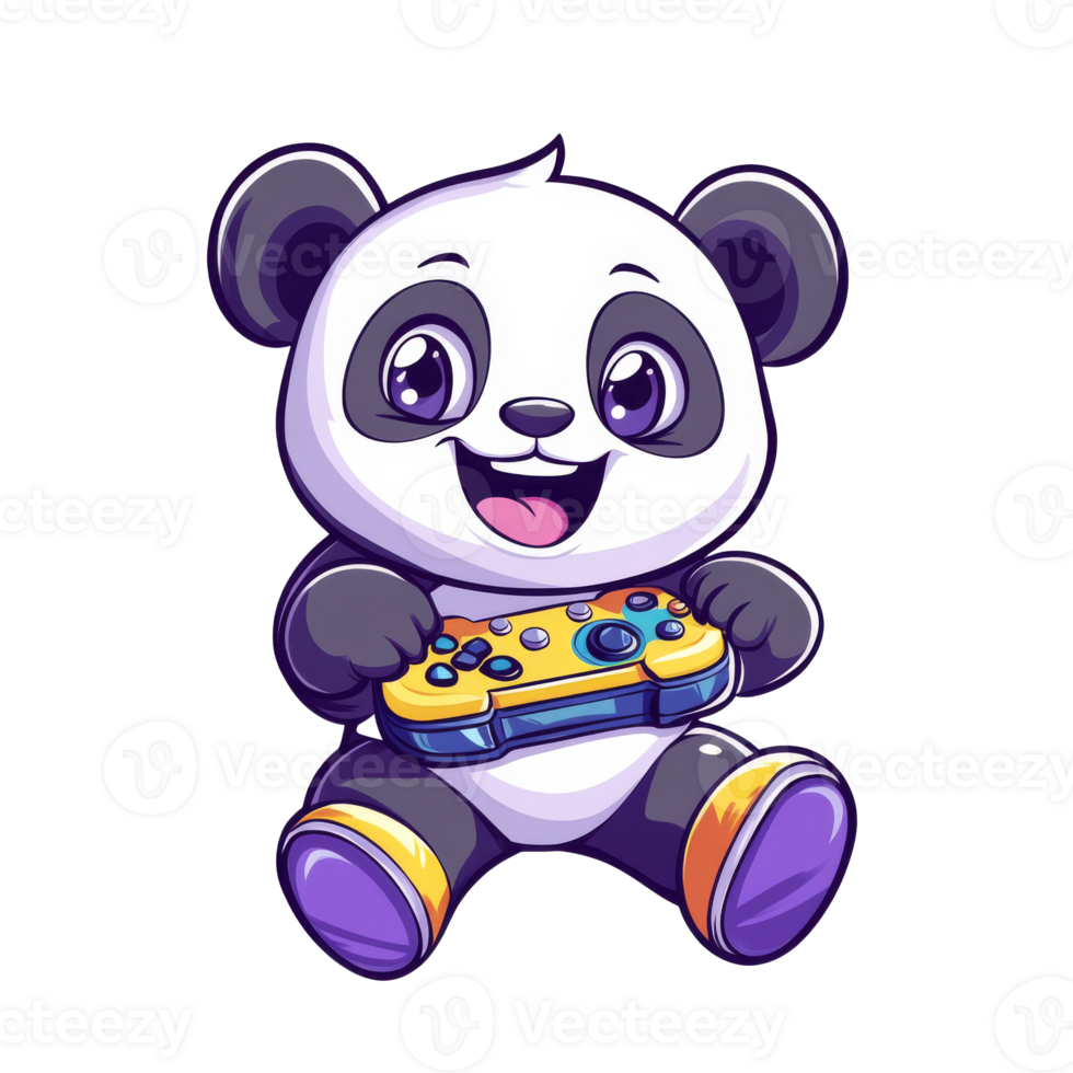 Cute panda character joyfully playing games png