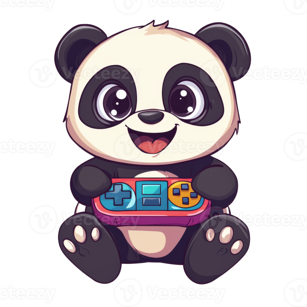 Cute panda character playing games joyfully png