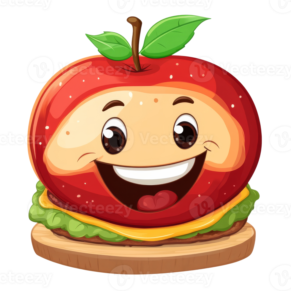 Happy apple sandwich with playful expression png