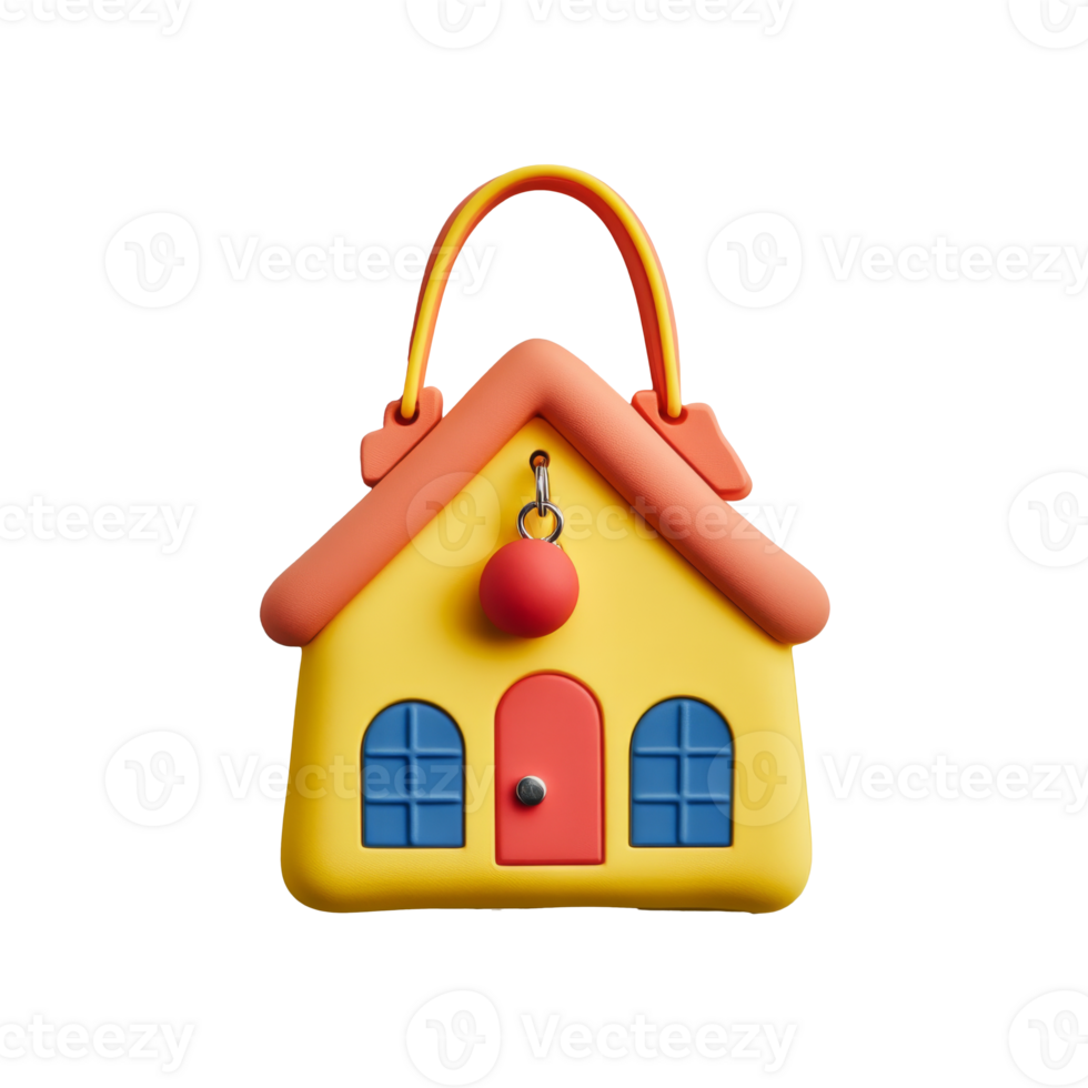 Colorful house shaped toy purse for kids playtime png