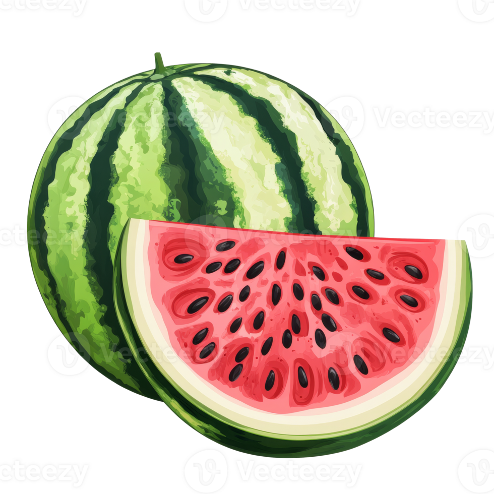 Sliced and whole watermelon on white png