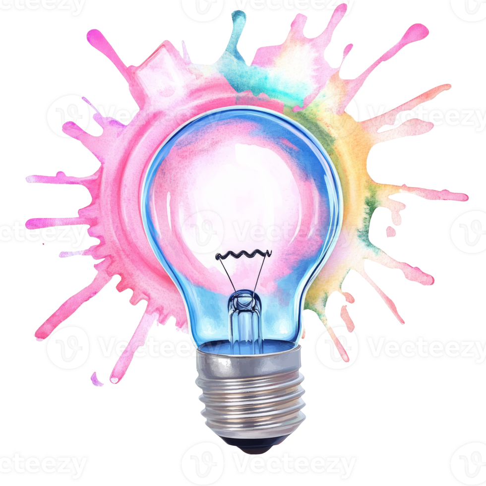 Creative light bulb design with colorful splashes png