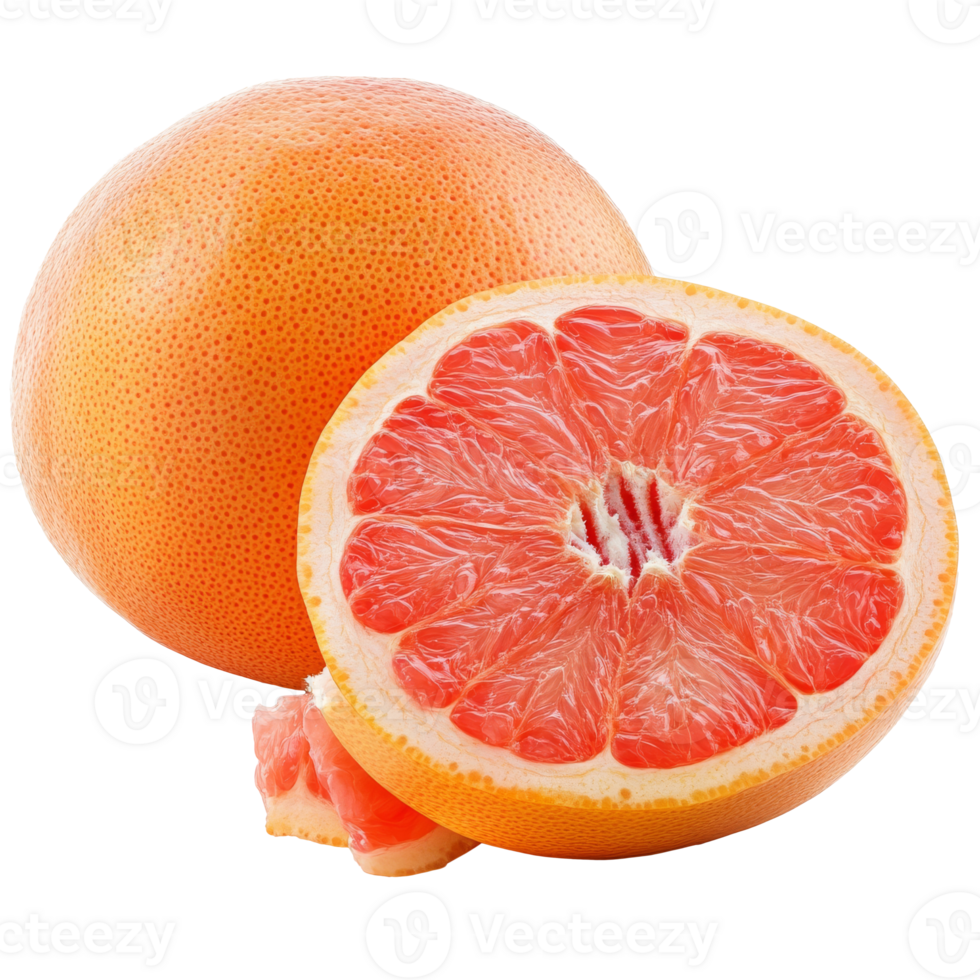 Fresh grapefruit and half showcasing vibrant flesh png