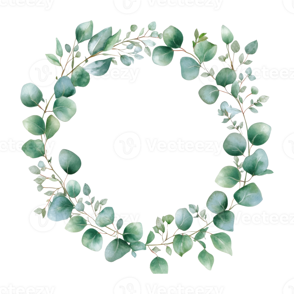 Floral wreath design featuring green leaves png